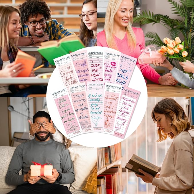Vintage Bookmark Bulk Gifts - 100 Pcs Pink Library Card Paper Bookmarks for Women Girls Students Book Lovers Retro Quote Page Clips School Reading Accessories Bookish Birthday Graduation Gift