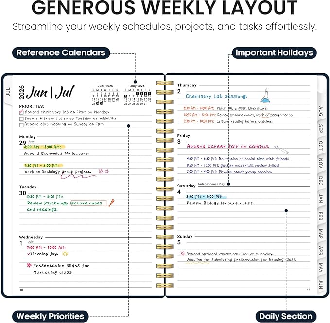 Planner 2026-2027, Academic Year Monthly and Weekly Calendar Planner, Jul 2026 - Jun 2027, Hardcover Teacher Student Planning Agenda book with Tabs, Perfect for School Office Supplies, 6.3" x 8.5" - Floral Dream
