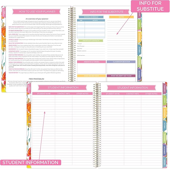 bloom daily planners New Undated Academic Year Teacher Planner & Calendar with Frosted Protective Cover - 7 Period Lesson Plan Organizer Book (9" x 11") - Teacher with a Plan