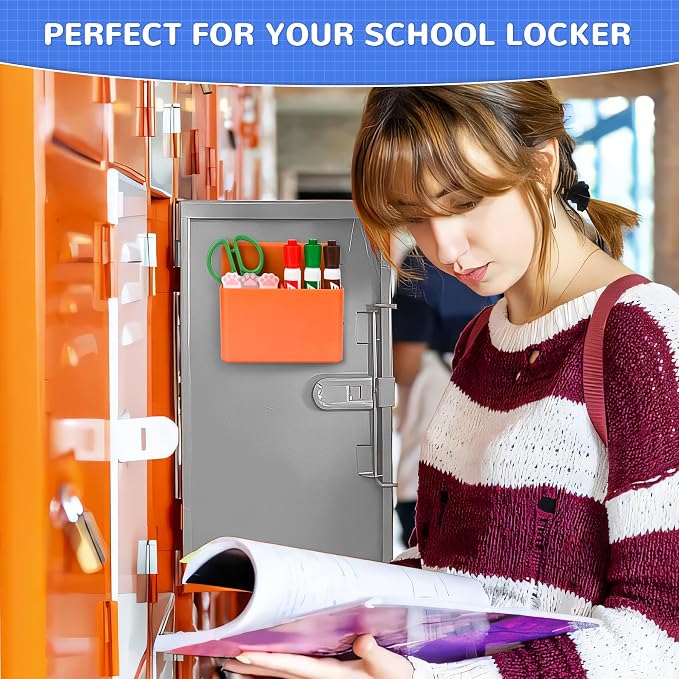 Magnetic Dry Erase Marker Holder, Magnetic Pen Marker Holder for Whiteboard, Fridge, Locker Accessories, School, Office, Home, Magnet Pen Cup,1 Pack, Orange
