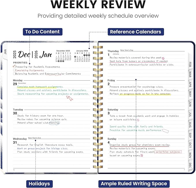2026 Planner, Weekly and Monthly Planner for Women, January 2026 - December 2026, Hardcover 2026 Calendar Planner Book with Tabs, Inner Pocket, Spiral Bound, Perfect for Office Home School Supplies - A5 (6.3" x 8.5"), Cloud Vortex