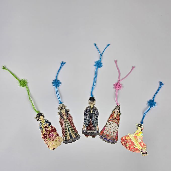 Korean Hanbok Bookmark 5 Pack with Tassels, Traditional Costume Character Page Holder, Cute Bookmarks for Women, Book Stuff, Reading Accessories for Book Lovers, Bible Bookmarks