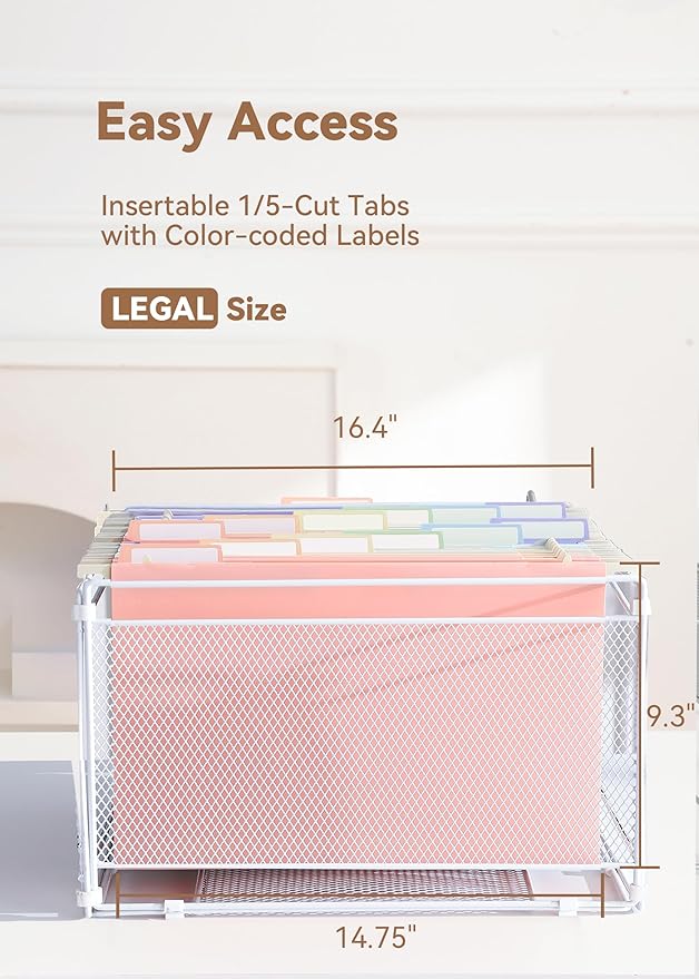 SortRax Plastic Extra Capacity Legal Size Hanging File Folders, 2" Pastel Expanding Pocket, Heavy Duty for Filing Cabinet, Insertable 1/5-Cut Tabs - 12 Pack