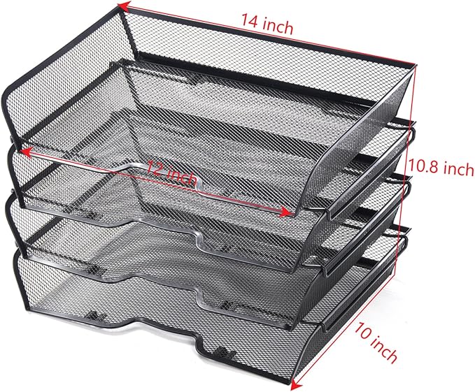 4 Tier Mesh Stackable File Trays Letter Trays,Office Paper Organizer for Desk,File Organizers and Storage,Black