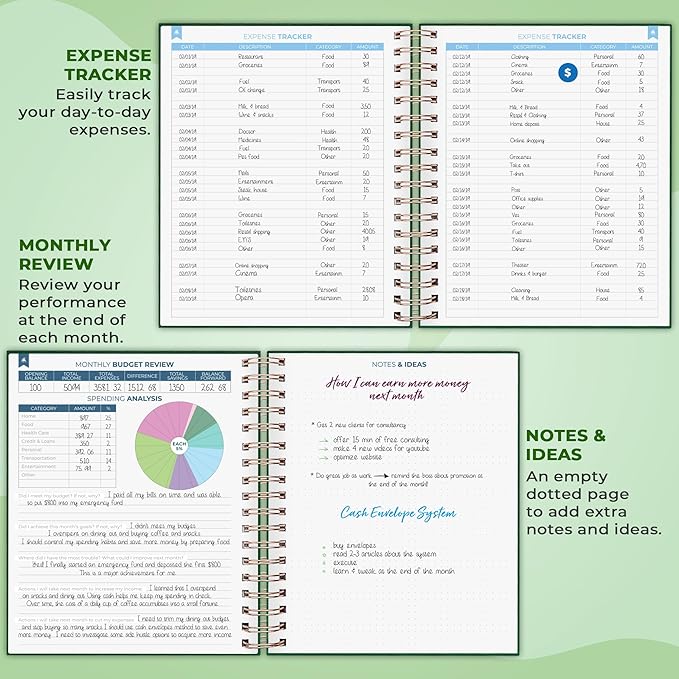 Clever Fox Budget Planner – Coiled Finance Book, Monthly Financial Journal, Budgeting Organizer & Expense Tracker Notebook, 8.5x9.5″ (Dark Green)