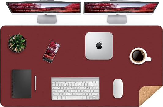 AFIING Cork Desk Mat 47" x 23.6", Dual-Sided Natural Cork & PU Leather Desk Pad, Non-Slip Waterproof Large Mouse Pad for Office, Home & Gaming (Red)