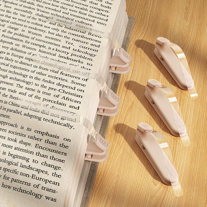 Lamicall [Clear View] 6Pack Silicone Automatic Bookmark - [Thick-Book Friendly] Book Marks for Reading Women Kids Men, Cute Book Page Markers Clip, Reading Accessories Gifts for Book Lovers, Beige