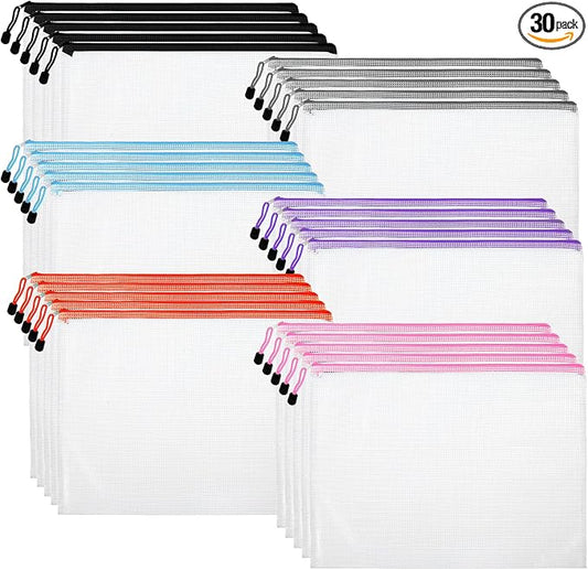30pcs Mesh Zipper Pouch Bags, Puzzle Bags, A3 17x12 Inches Large Reusable Pouches for Organizing Classroom and Storage, Extra Large Zipper Pouch, Board Game Storage