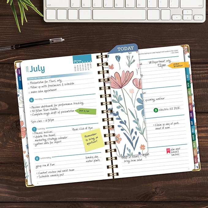 HARDCOVER Academic Year 2026-2027 Planner: 14 Months (May 2026 Through June 2027) 5.5"x 8" Daily Weekly Monthly Planner Yearly Agenda. Bookmark, Pocket Folder and Sticky Note Set (Colorful Botanicals)