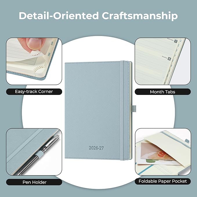 Weekly Monthly 2026-2027 Planner (July 26-Dec 27),8.5"x6.5",18 Months Agenda Plan with Month Tabs & Pocket,Expenses/Note Pages, Academic Calendar with Vegan Leather Cover,Dusty Blue