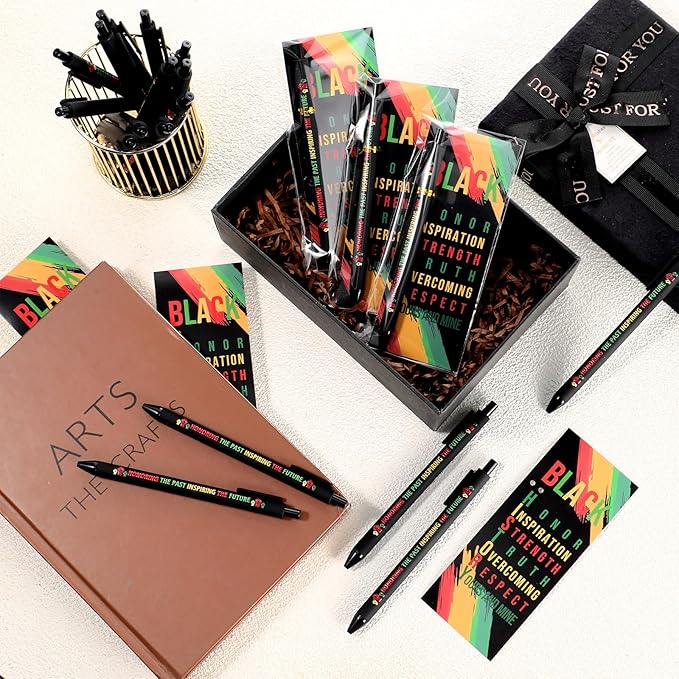 Sayglossy 100 Sets Juneteenth Gifts Inspirational Ballpoint Pens and Bookmarks Bulk Black History Party Favors Decorations for African American Freedom Day