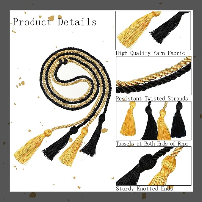 Graduation Double Honor Cords with Tassels Braided Academic Ropes for High School College Ceremony 68 Inch (Black+Gold)
