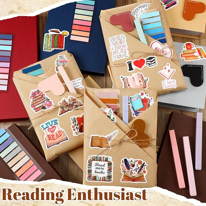 6 Set Blind Date with a Book Supplies, DIY Book Lovers Gift Bulk with Kraft Index Tabs Bookmarks Heart Tags Ballpoint Pens Highlighters Stickers for Librarian Readers Women Men Club Gifts
