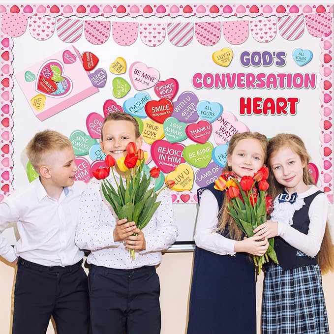 gisgfim Valentine's Day Conversation Heart Bulletin Board Set Decorations Christian Sweetheart Classroom Decor Jesus Religious Cutouts for School Home Chalkboard Valentines Party Supply(God's Heart)