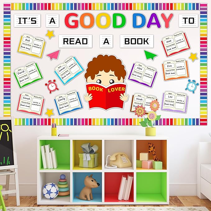 Colorful Reading Bulletin Board Decorations Its a Good Day to Read a Book Bulletin Board Back to School Books Cutouts Reading Classroom Decor for Home Library Preschool Chalkboard Wall Supplies