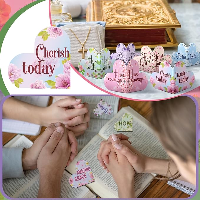 Skyygemm 48 Pcs Christian Bible Magnetic Bookmark Inspirational Bookmarks Religious Gift with Bible Verse Heart Shaped Floral Magnetic Page Clips for Mother's Day Mom Women Church