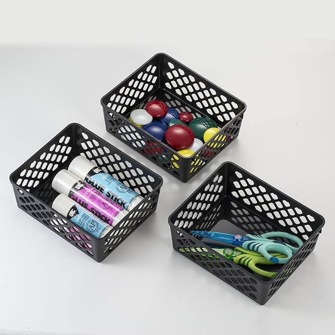 Officemate Recycled Supply Basket, Plastic, 6.13 x 5 x 2.38, Black, 3/Pack