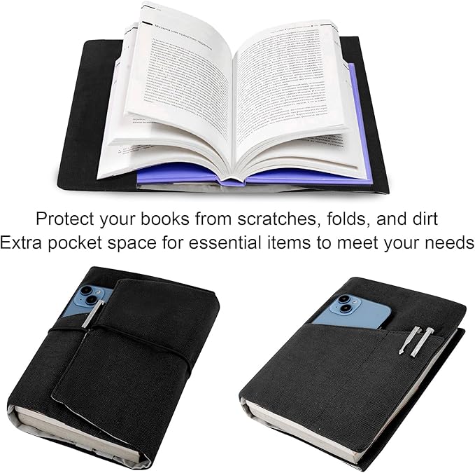 Book Covers for Paperbacks,Reusable Book Protector for Soft (Black, 8.5 Inch x 2 Inch)