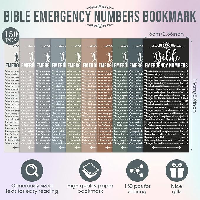 Feifeiya 150 Set Christian Fathers Day Church Gifts Bulk Pentecost Pastor Clergy Religious Pens Bible Verse Party Favor Emergency Number Bookmark Card for Sunday School Pastor(Boho,Christian)