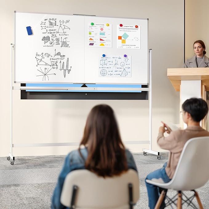 Large Rolling Whiteboard on Wheels, 72" x 36" Double-Sided Mobile White Board with Stand, 6' x 3' Portable Standing Magnetic Dry Erase Board Easel for Home Office Classroom School, Silver