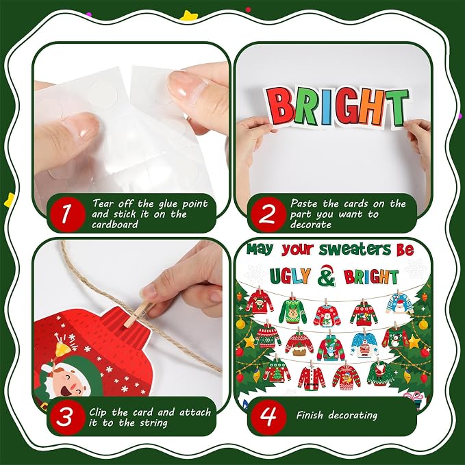 Pasimy Christmas Bulletin Board Decorations Set Ugly Sweater Paper Cutouts Xmas Tree Snowflake DIY May Your Sweater Be Ugly and Bright Classroom Decor for School Chalkboard Home Winter Holiday Party