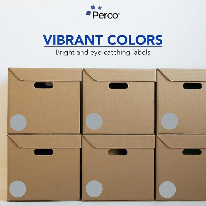 Perco Grey 3-Inch Round Circle Dot Sticker Labels - Multi-Roll Pack (3 Rolls, 500 Labels Each) - Permanent Adhesive, Vibrant Colors, Strong Hold - Perforated for Easy Use - Made in USA