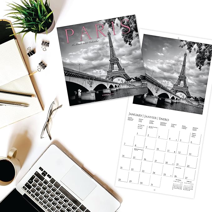 Graphique 2024 Paris Mini Wall Calendar | 7” x 7” | Thick Paper | Home & Office Organizer | Large Monthly Grid | 3 Languages & Marked Holidays | 4 Month Preview Page for 2025