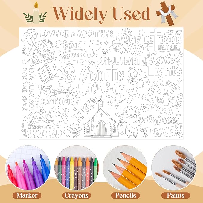 LUUFILx God is Love Coloring Poster for Kids Giant Coloring Poster Large Positive Coloring Tablecloth Jumbo Coloring Books for Kids Classroom Home Birthday Party Supplies Favor