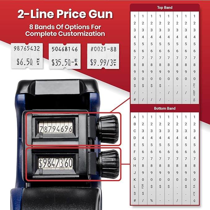 Perco Ink Roll for Perco Pro 1 Line & Perco Pro 2 Line Labelers (Pro Inker 4 Pack) Bundle with Perco Pro 2 Line Price Gun, 8 Digit 2 Line Price Label Gun