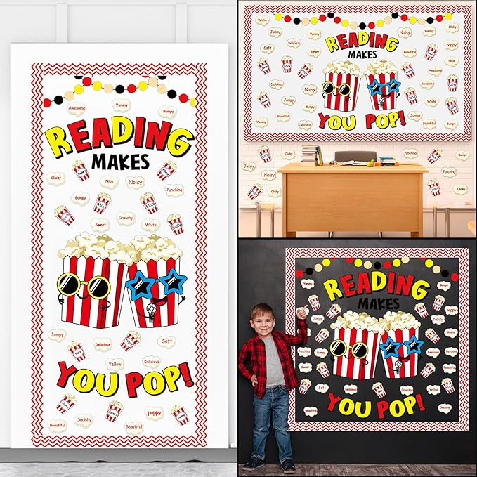 Popcorn Cutouts Reading Popcorn Classroom Bulletin Board Decorations Reading Makes You Pop Movies Themed Birthday Party Supplies for Toddler Kids Students Classroom