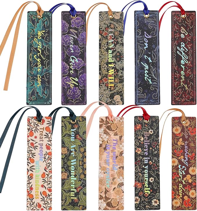 10 PCS Inspirational Floral Bookmarks, Flower Paper Bookmark Set, Women Motivational Book Mark for Women Girls Reading Lovers Teachers Gift