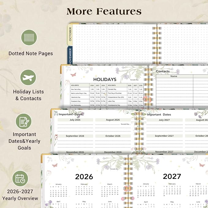 Academic Planner 2026-2027, 18 Months Weekly and Monthly Calendar Planner from July 2026 - December 2027, 7.3" x 10" B5 Large Hardcover Agenda Organizer Book with Tabs, Yearly Daily Planners for School Work Student Teacher, Eucalyptus