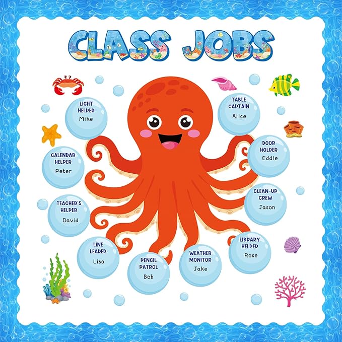 Dispowreath 69 Pcs Under the Sea Class Jobs Bulletin Board Sets Ocean Themed Classrooms Decorations Sea Animals Classroom Jobs Bulletin Board Teacher's Helper Classroom Decorations for Back to School