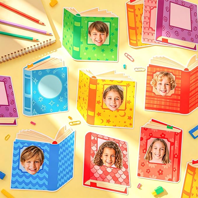 60pcs Book Theme DIY Cutouts Book Bulletin Board Decoration Set Colorful Reading Paper Cut-Outs Classroom Decor for Boy Girl Classroom DIY Photo Craft Kindergarten School Wall Door Supplies