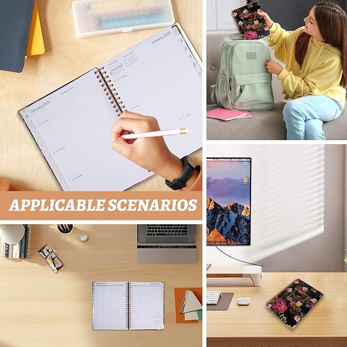 2026 Appointment Book,Weekly and Monthly Calendar Planner for Women, Jan 2026 - Dec 2026, Hardcover Planning Agenda book with Tabs, Spiral Bound, Inner Pocket, Perfect for School Office Supplies, 8.4" x 6.3" (Black and Rosa)