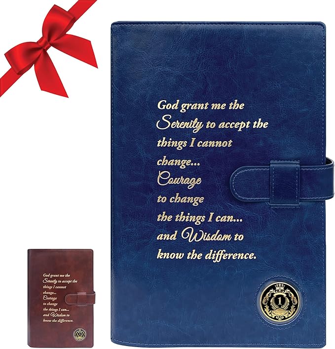 GALILEO® Large Print Double AA Big Book Cover & 12 Steps & 12 Traditions | PU Leather | AA Book Covers for Hardcover | AA Gift | Alcoholics Anonymous | Serenity Prayer (Large Print/Navy Blue)