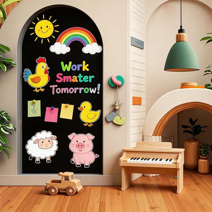 Magnetic Chalkboard Wall Arch Decal, 39.3"x17.5" Self Adhesive Peel and Stick Blackboard Paper (Contains 76pcs Components) for Home Playroom Classroom