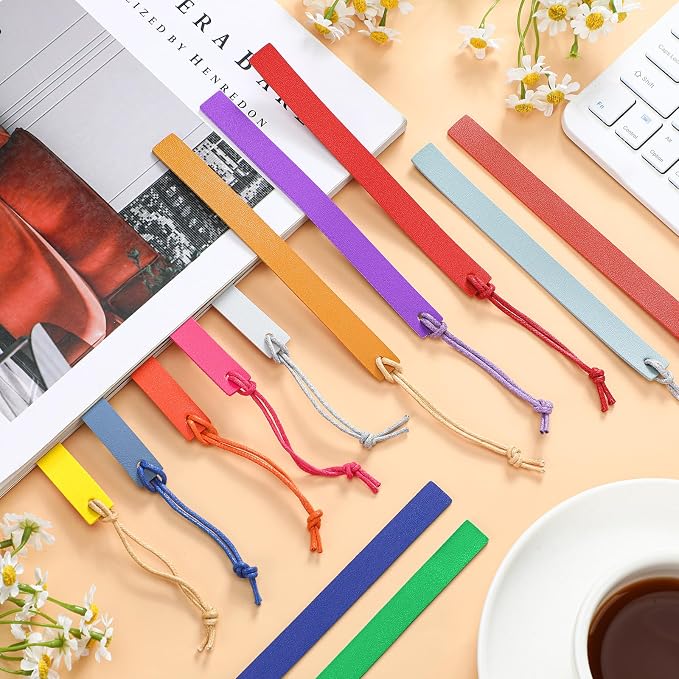 Kosiz 12 Pcs Leather Bookmarks Colorful Engravable Blank Leather Bookmarks Back to School Gifts for Men Women Teachers Students Book Lovers Reading Supplies(Bright)