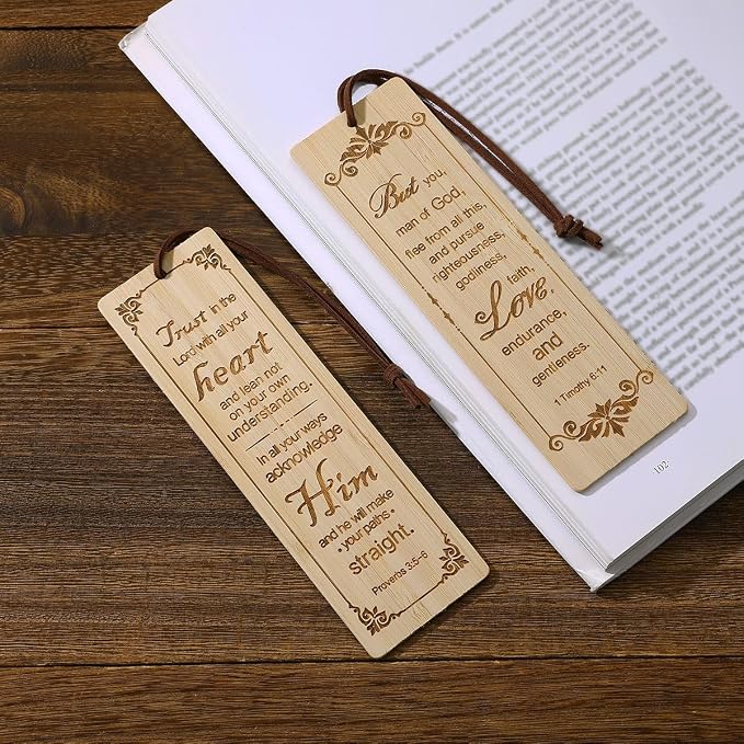 2 Pcs Bible Bookmark Bamboo Bookmarks for Men, Bible Book Markers Gifts for Christians (Classic)