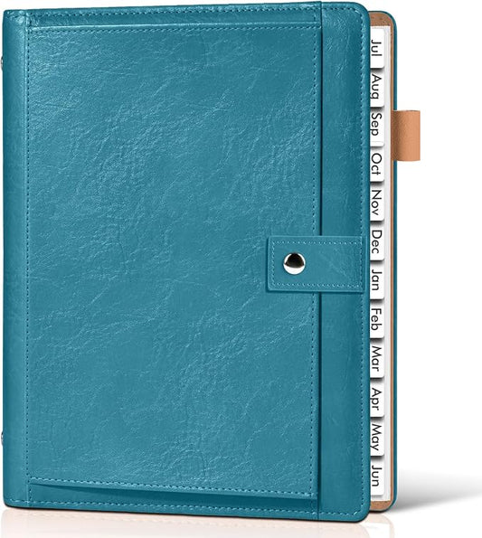 Planner 2026-2027, Academic Weekly and Monthly Calendar Planner from July 2026 - June 2027, Hardcover Leather Daily Agenda Book with Tabs, A5 College School Organizer for Student Teacher, Pacific Green