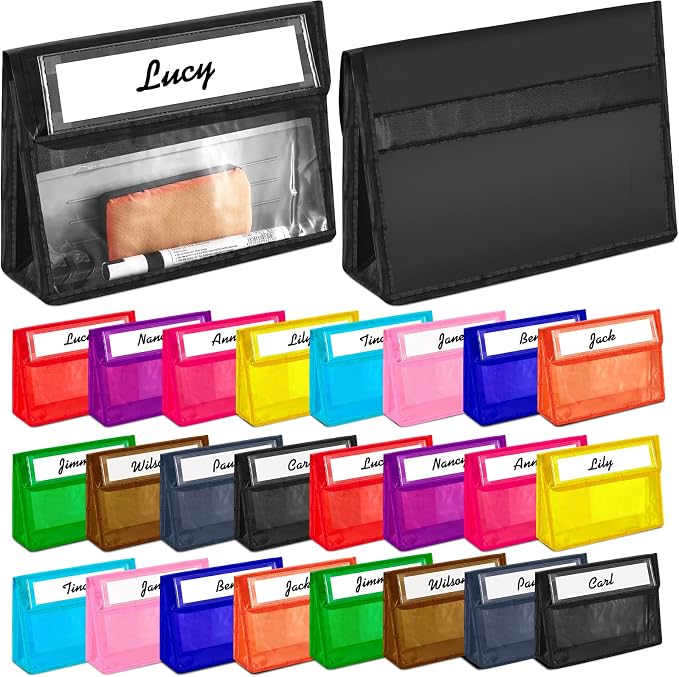 Patelai 24 Pcs Magnetic Storage Pockets Whiteboard Accessory Case Storage Pouches for Organization Magnet Organizer Pocket File Holder for Office, 12 Colors