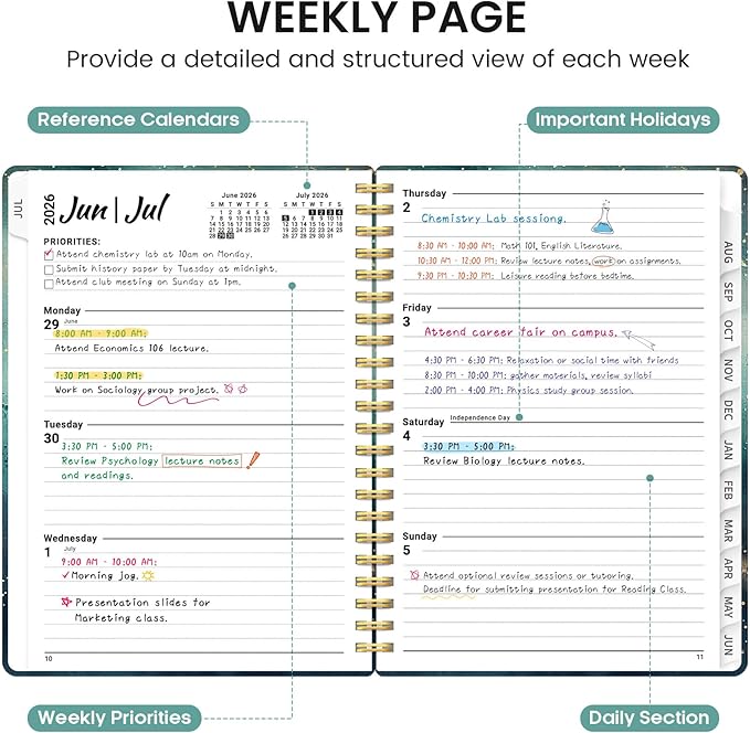 Planner 2026-2027, Academic Monthly and Weekly Calendar Planner for Women, July 2026 - June 2027, Hardcover Pretty Agenda Planner Book with Tabs, Spiral Daily Organizer for School Office Home Supplies, 8.5" x 11" - Whale Dreams