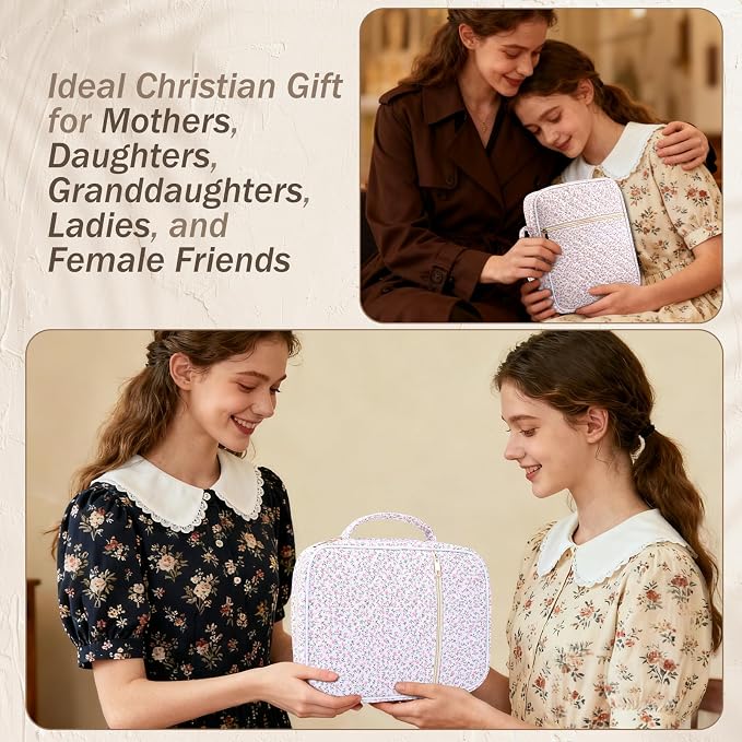 XKDOUS 30 Pcs Bible Cover Kit for Women Quilted Book Carrying Case Pink Bible Bag with Study Supplies Journaling Kit Large Church Book Holder Christian Gifts for Mother Lady