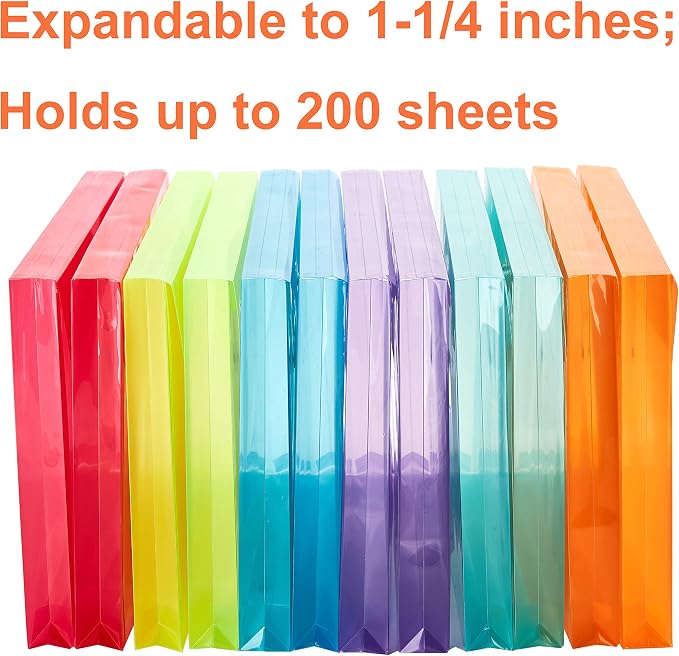 FANWU Plastic Legal Size Envelopes with String Tie Closure, 1-1/4" Expansion, Side Load, Clear File Folders Poly Project Paper Documents Organizer for Office School Home (Assorted Colors -12 P)