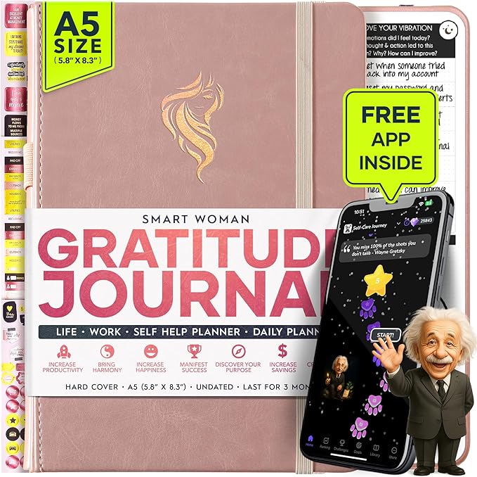 Gratitude Journal for Women & Men - 5 Minute Self Care Journal | 90-Day Undated Daily Planner for Positivity, Affirmations & Manifestation | Guided Mindfulness, Reflection | Vision Board + Stickers