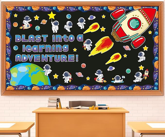 Outer Space Astronaut Bulletin Board Decorations Space Theme Classroom Decor Back to School Galaxy Borders Blast into a Learning Adventure Rocket Solar System Planet Paper Cutouts Kids