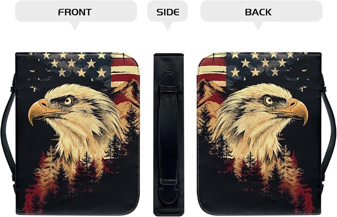 PU Leather Bible Covers for Women Men with Bookmark Carrying Book Case Church Bag Bible Protective with Zippered Pocket,Bald Eagle,Small