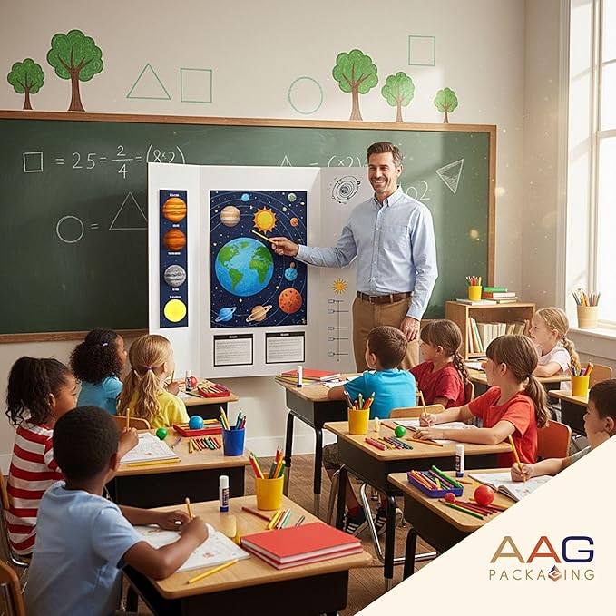 Trifold Presentation Board, Double-Wall Construction, Smooth Edges, Foldable Storage, for School Projects, Business Presentations (Black, 24 x 16 x 0.78 inch)