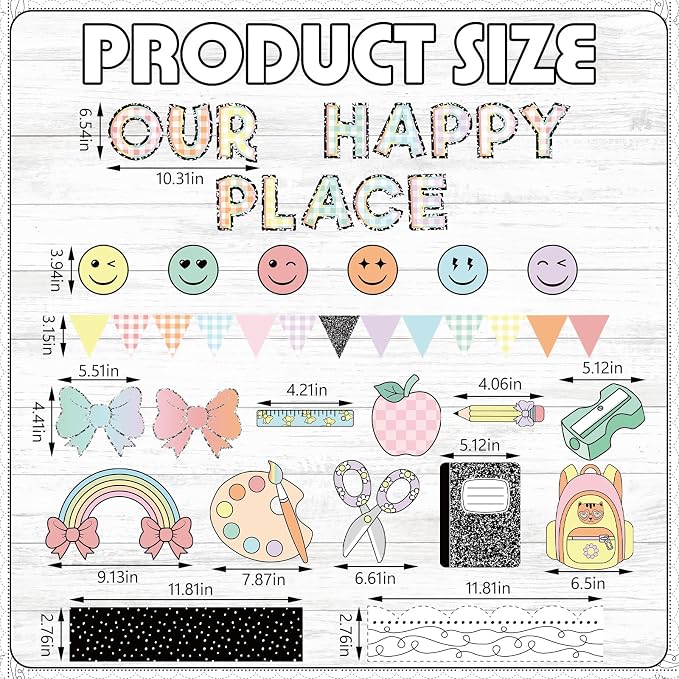 Mooliwe 94 Pcs Composition Notebook Classroom Decor Welcome Back to School Bulletin Board Set Checkered Classroom Decor Smile Face Stationery Paper Cutouts for First Day of School Wall Door(Modern)