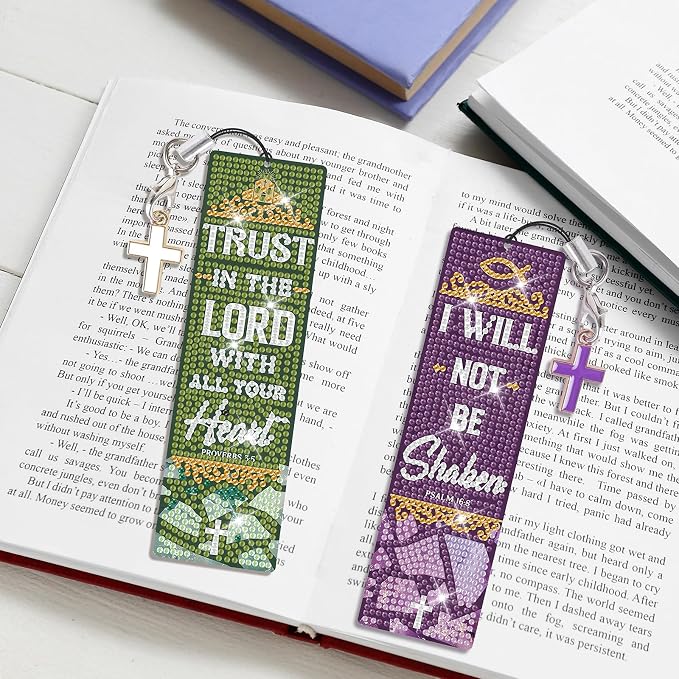 8 Pieces Christian Bible Verse Diamond Art Bookmarks 5d Christian Beaded Bookmark Acrylic Tassel Bookmark for DIY Making Beginners Adults Arts Craft Supplies (Bible)